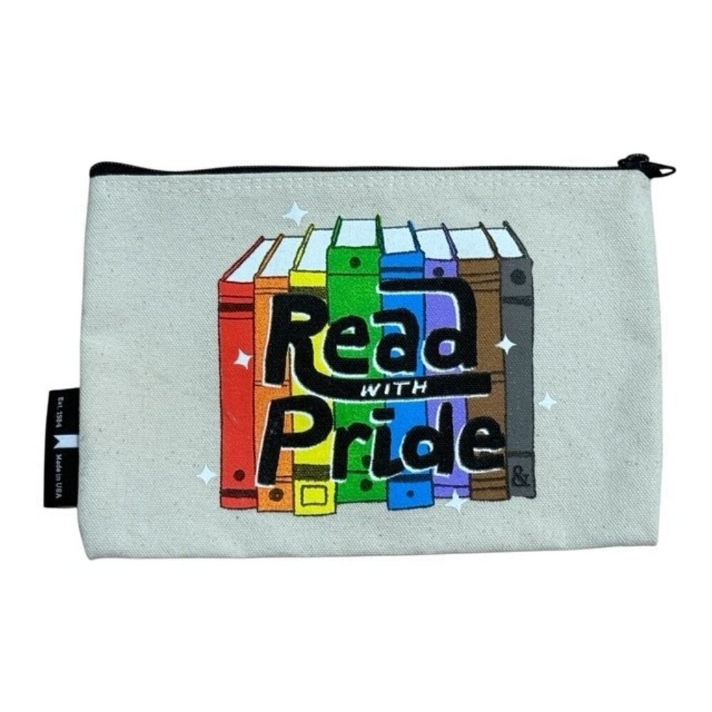 Read With Pride Pencil Makeup Canvas Pouch Bag Out Of Print LGBTQ Case Rainbow